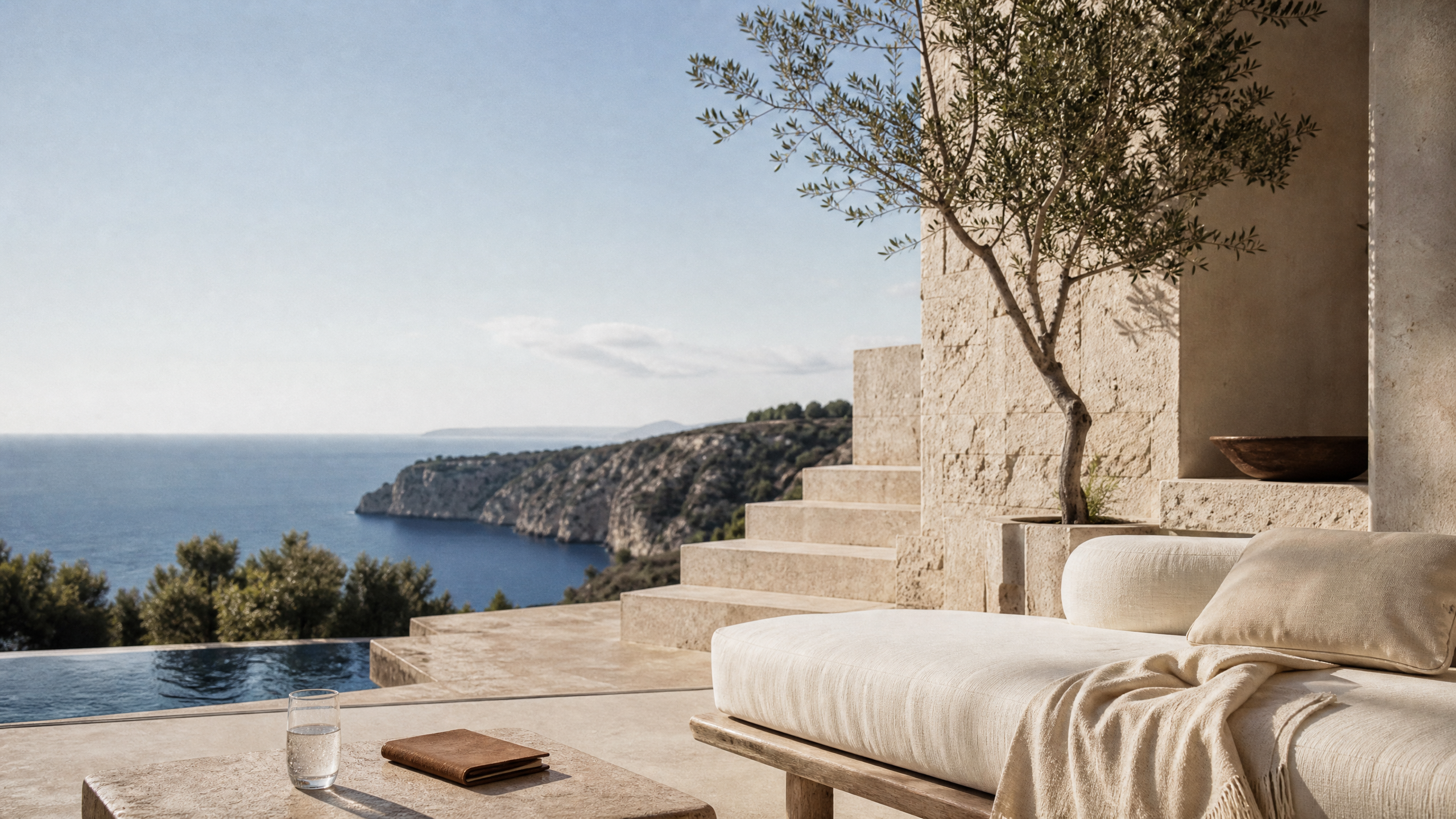 Mediterranean coastal villa terrace overlooking the sea